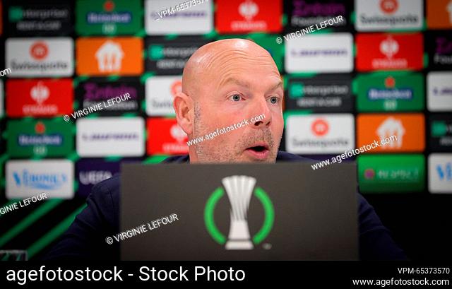 Anderlecht's head coach Brian Riemer pictured during a press conference of Belgian soccer team RSC Anderlecht, Wednesday 19 April 2023 in Alkmaar
