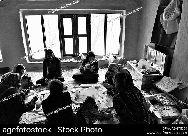 Women making handicraft, Pahalgam, Kashmir, Jammu and Kashmir, India, Asia