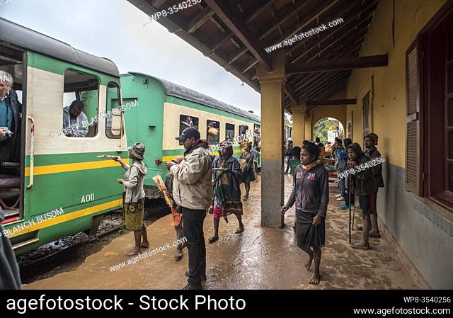 People waiting the train, Madagascar FCE Jungle Express, Sahambavy train station, Sahambavy, Fianarantsoa, Madagascar,
