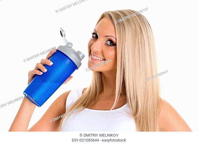 Happy woman with sports nutrition