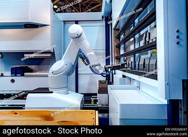 Robotic Arm production lines modern industrial technology. Automated production cell