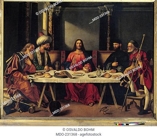 Supper at Emmaus, by Giovanni Bellini, 1513 ante, 15th Century, panel, . Italy, Veneto, Venice, San Salvador Church. All