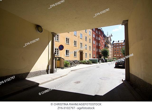 STOCKHOLM, SWEDEN - JULY 11, 2018: Residential building facades in Sodermalm on July 11, 2018 in Stockholm, Sweden