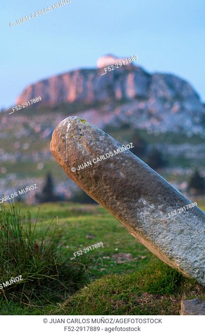 Menhir Ilso de Lodos and Ermita Ntra. Sra. de las Nieves, Guriezo, MOC Montaña Oriental Costera, NATURA 2000, Cantabria, Spain, Europe