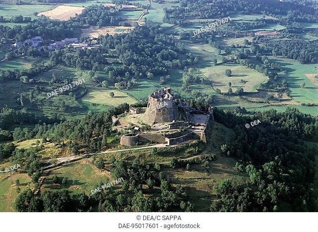 Aerial view Chateau d'Auvergne, Murol. France, 12th-15th century