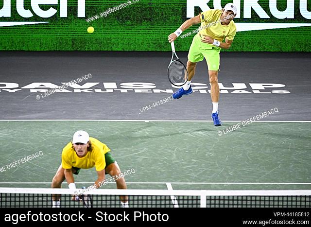 Australia's Max Purcell and Australia's Matthew Ebden pictured in action during the double game between Belgian pair Gille-Vliegen and Australian pair...