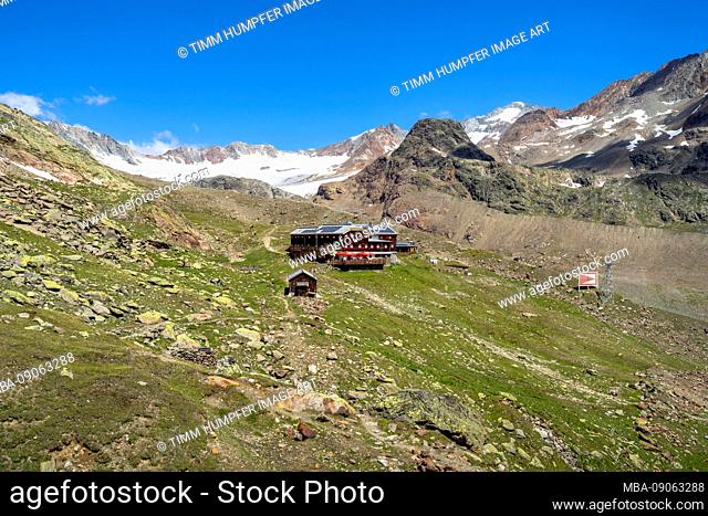 Europe, Austria, Tyrol, Ötztal Alps, Vent, view of the Vernagthütte and the surrounding mountains