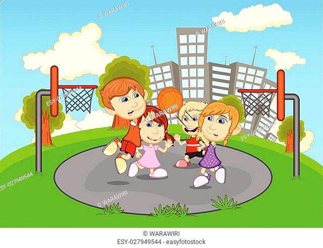 Children playing at the school cartoon, Stock Vector, Vector And 