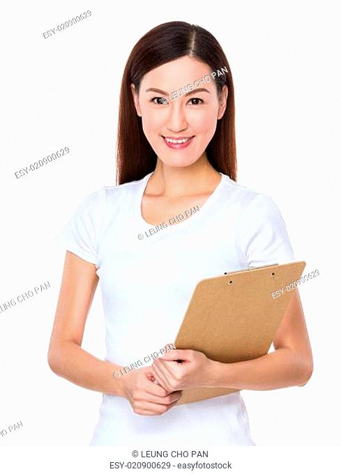 Woman hold with clipboard