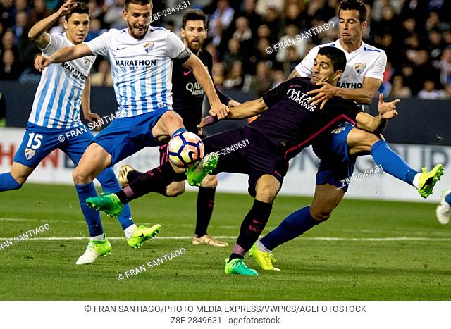 Luis Suarez. La Liga Santander match day 31 game between Malaga CF and FCBarcelona played in La Rosaleda Stadium, Malaga, Spain