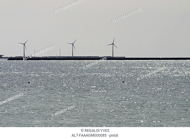 France, Cote-d'Opale, windturbines on the coast