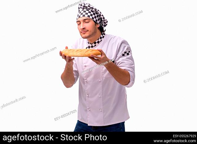 Young male baker isolated on white