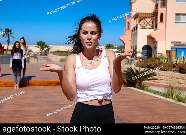 03 February 2020, Egypt, Hurghada: Jessica Bisceglia, Miss Baden-Württemberg, at the catwalk training in the hotel ""The Cascades""
