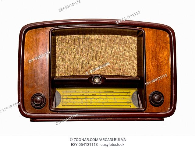 old radio on white background. isolated, retro style