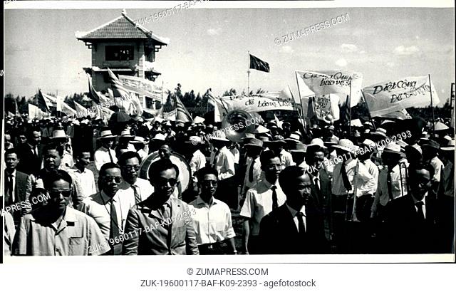 1967 - South Vietnamese citizens demonstrated in the demilitarized zone south of the 17th parallel separting North and South Vietnam for the reunification of...