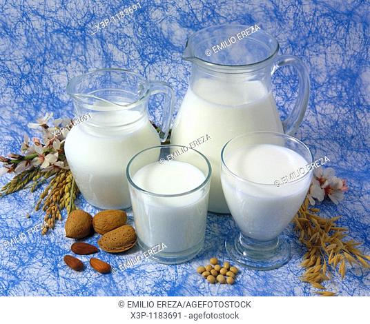 Vegetable milks Soymilk, almond, rice, oats