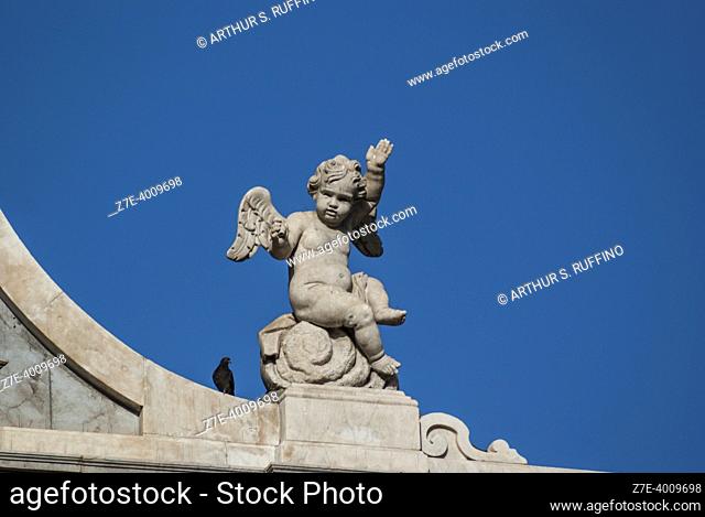 Cherub sculpture. Sculptural detail of Catania Cathedral (Cattedrale Metropolitana di Sant'Agata), Piazza del Duomo. Metropolitan City of Catania, Sicily, Italy