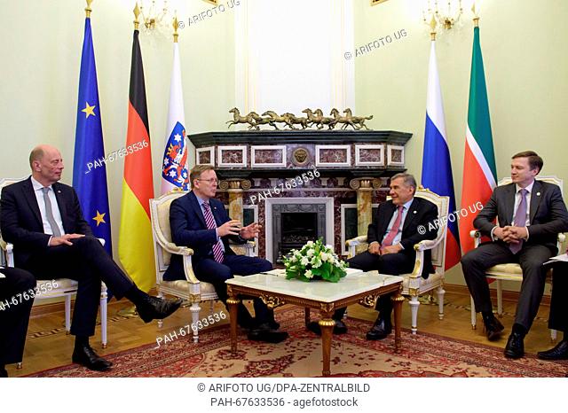 Thuringian State Minister of Economic Affairs (L-R) and Thuringian State Premier Bodo Ramelow Wolfgang Tiefensee meet with President of the Reublic of Tatarstan...
