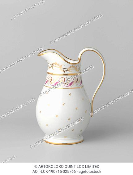 Ewer with floral scrolls and flower sprigs, Porcelain jug on a spreading base, with a pear-shaped body, high ear and broad pouring rim