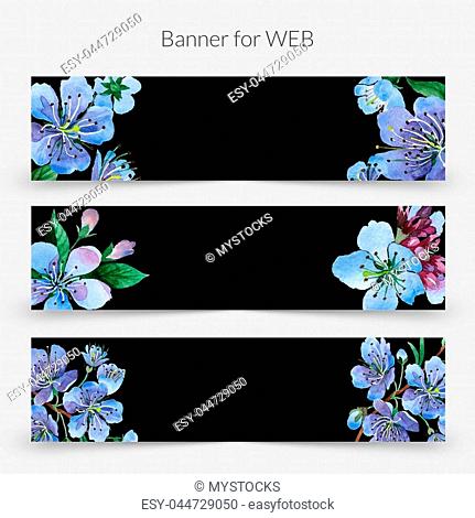 Wildflower cherry flowers promo sale banner template in a watercolor style isolated. Aquarelle wildflower promo sale banner template for background, texture