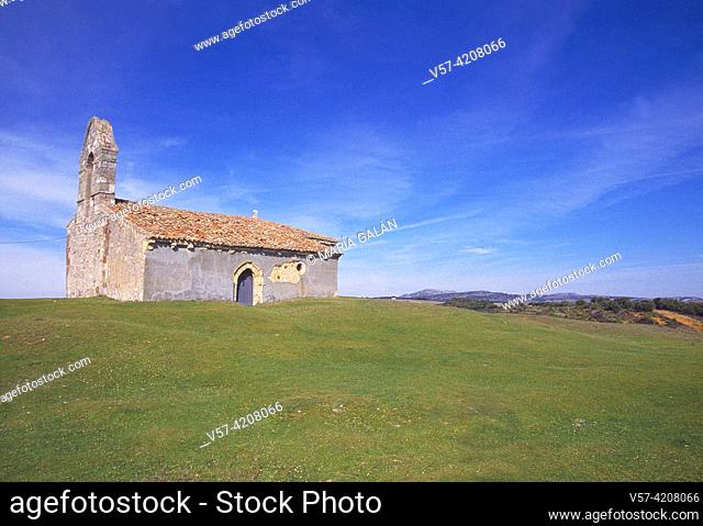 Isolated church. San Quirce del rio Pisuerga, Palencia province, Castilla Leon, Spain