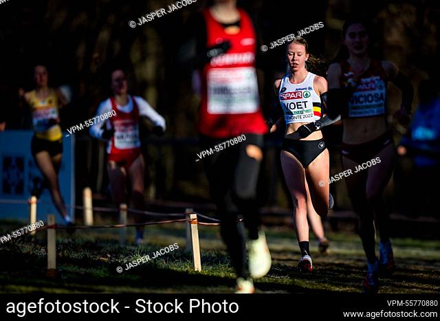 Belgian Julie Voet pictured in action during the U20 women's race at the European Cross Country Championships, in Piemonte, Italy, Sunday 11 December 2022