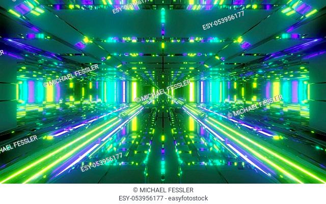 futuristic space temple tunnel corridor with cool reflections and glass bottom 3d rendering wallpaper background, futuristic religion church building 3d...