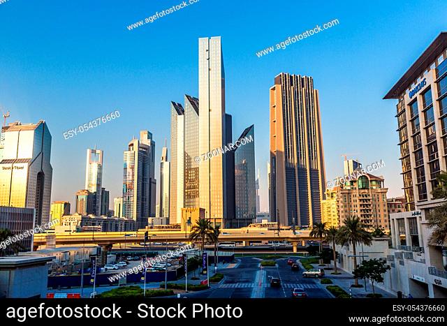 DUBAI, UAE - NOVEMBER 13: Modern skyscrapers in Dubai (emirate and city), UAE. Dubai is the most expensive city in the Middle East