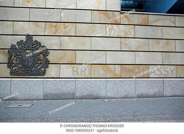 crest and logo amp 39 british embassy amp 39 on the facade of the british embassy in berlin germany europe