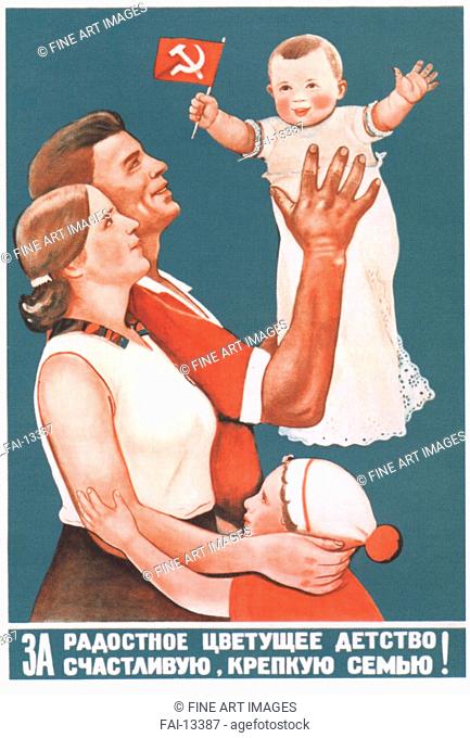 For a joyful and healthy childhood!. . (Poster). Govorkov, Viktor Iwanovich (1906-1974). Colour lithograph. Soviet political agitation art. 1936