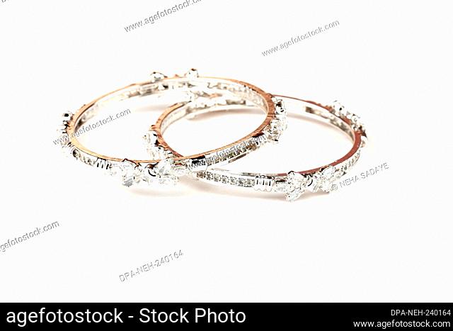 Diamond bracelet on white isolated background, diamond jewellery, diamond bangles, diamond jewelry