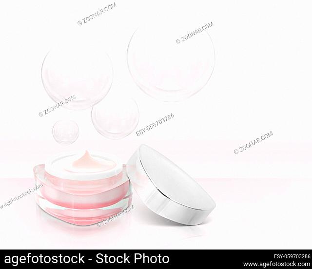 Pink triangle cosmetic jar on bubble background