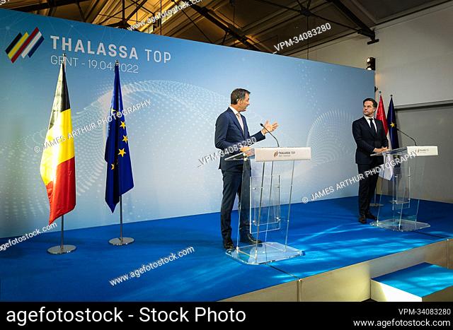 Prime Minister Alexander De Croo and Prime Minister of the Netherlands Mark Rutte pictured during a press conference after the Thalassa Top