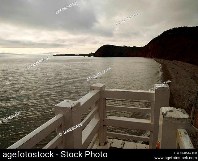 View of the Jurassic coast in winter at Sidmouth, East Devon, England