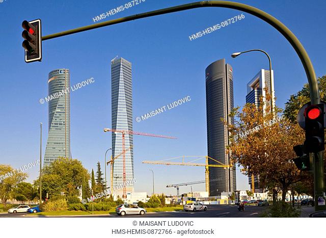 Spain, Madrid Cuatro Torres Business Area (CTBA), new business district with right to left la Torre Caja Madrid (250 meters, designed by Norman Foster)