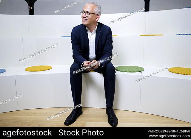 PRODUCTION - 29 September 2023, Berlin: Tarek Al-Wazir (Bündnis90/Die Grünen), Hesse's Minister of Economic Affairs and his party's top candidate for the Hesse...