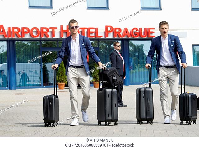 Czech National Team soccer players Tomas Necid (left) and Milan Skoda (right) are seen before the departure for the European Championships Euro 2016 in France...