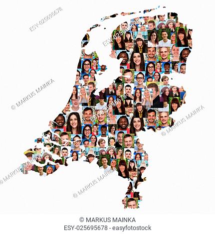 netherlands map people young people group integrating multicultural diversity cut