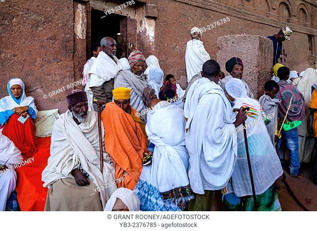 Christian Pilgrims At Bete Maryam Church At Christmas Time, Lalibela, Ethiopia