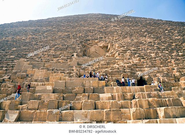 Tourists at Entrance of Pyramid of Cheops, Egypt, Kairo