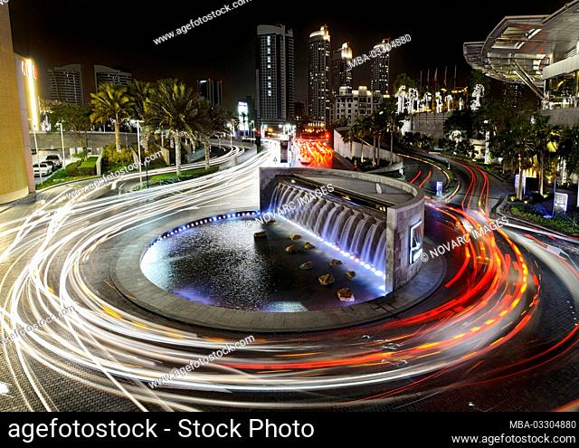 Roundabout at night, Dubai Mall, Dubai, United Arab Emirates, Asia