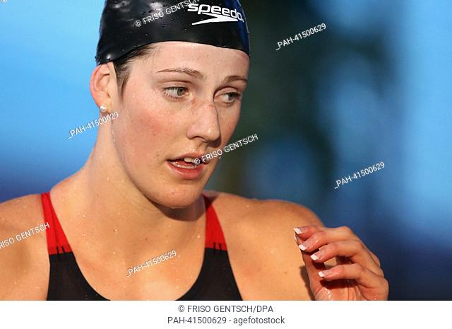 Missy Franklin of USA reacts after the women's 200m backstroke finals at the 15th FINA Swimming World Championships at Palau Sant Jordi Arena in Barcelona