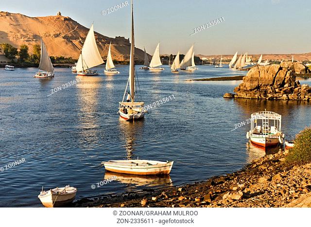 Egypt Aswan River Nile Near Sunset