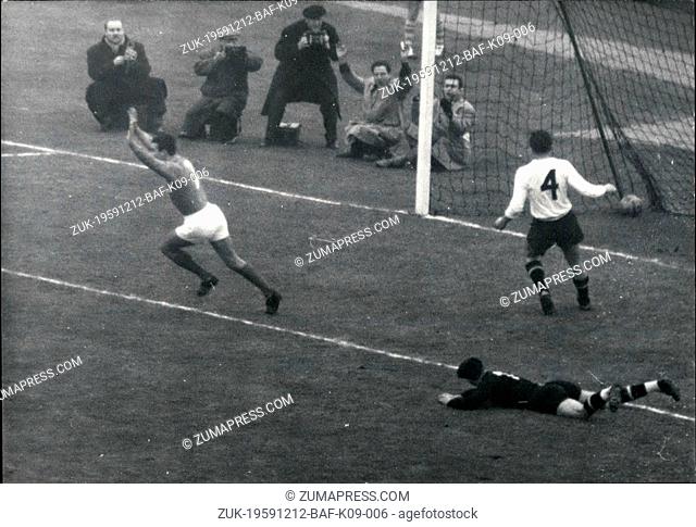 Dec. 12, 1959 - France Beats Austria 5-2 In Paris France beat Austria by 5 to 2 at W. Colombes Stadium, Paris on Sunday. OPS: Frenchman Fontaine scores the...