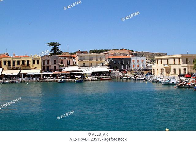 SPEED BOATS & HARBOUR BUILDINGS; RETHYMNON, CRETE, GREECE; 02/05/2014