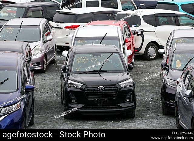 RUSSIA, VLADIVOSTOK - APRIL 6, 2023: A view shows cars in temporary storage at a vehicle terminal of Commercial Port of Vladivostok