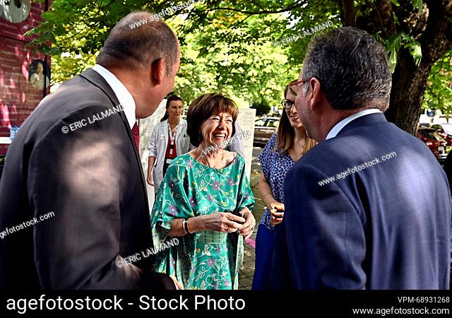 Brussels Mayor Philippe Close, Laurette Onkelinx, Board of directors at CHU Brugmann and Rudi Vervoort pictured during a royal visit to the CHU Brugmann...