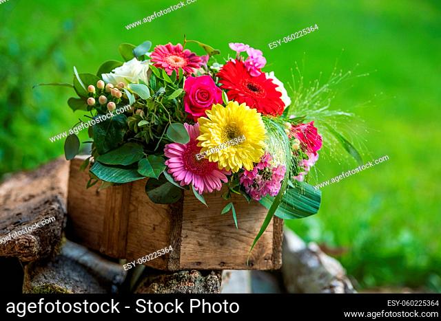 Colorful summer flowers bouquet in nature background