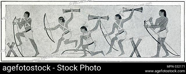 This illustration replicates an ancient Egyptian war dance and was foud in a tomb that dates to shortly after the Sixth Dynasty