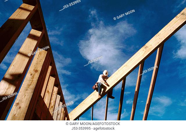 Carpenter making rafters. Grass Valley. California. USA